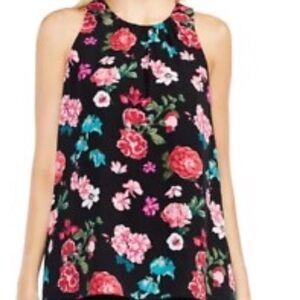 Vince Camuto Floral Sleeveless Blouse - Black and Pink